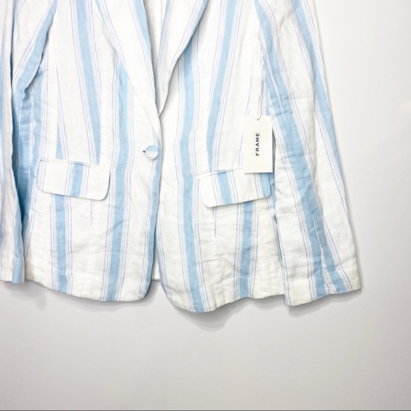 NWT FRAME Blue Stripe Linen Blazer - Picture 8 of 16